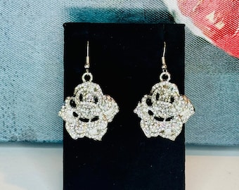 The LINKS Inspired White Rose Rhinestone Dangle Earrings