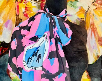 CLOSEOUT Black/Pink/Blue Leopard Print Striped CHIFFON Scarf with Jack and Jill of America logo