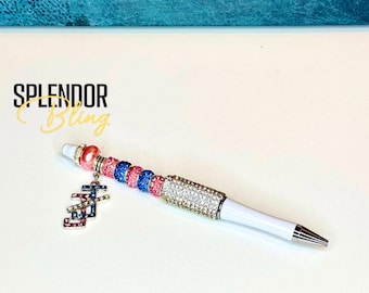 JJOA White Ballpoint Ink Pen with Extra Bling and Logo Charm - Jack and Jill of America