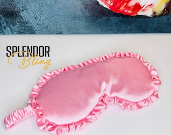 Pink Satiny Ruffle Sleeping Mask