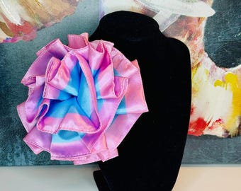JJOA Pink and Blue Ruffle Satin Flower Brooch - Jack and Jill of America