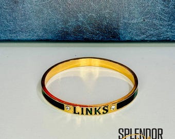 LINKS Green Enamel & Gold Metal Bangle  Bracelet