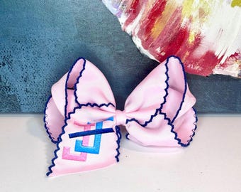 JJOA Large Pink Hair Bow w/print JJ logo - Jack and Jill of America, Inc.