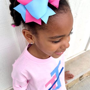 Pink & Blue Girls Hair Bow w/crystal center - Jack and Jill of America Inspired