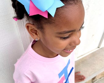 Pink & Blue Girls Hair Bow w/crystal center - Jack and Jill of America Inspired