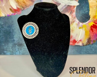 Jack and Jill of America Pearl Blue Round Pearl & Rhinestone Interlocking JJ Brooch
