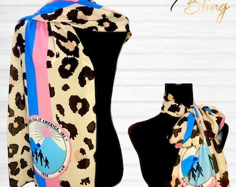 Natural Leopard Print Striped CHIFFON Scarf with Traditional seal Jack and Jill of America logo