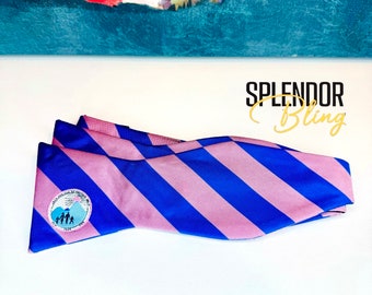 Jack and Jill of America blue/muted pink stripe bow tie (self tie)