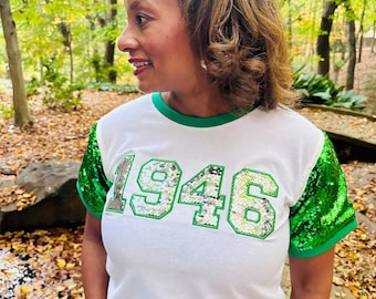 LINKS White, Green and Silver Sequin Sleeve 1946 Top