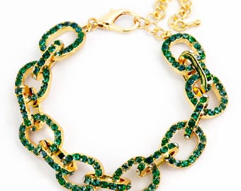 The LINKS Green Rhinestone Chain Link  Bracelet