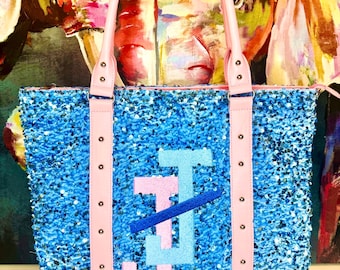 JJOA Blue Sequin Tote Bag with Pink Straps — Jack and Jill of America