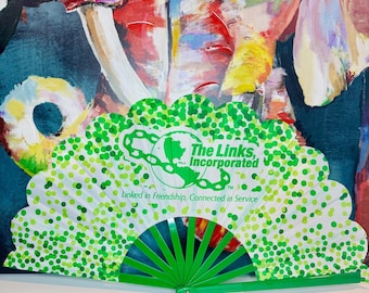JJOA The Links 14” Large Scalloped Edge Fan - Clacking Line Dance