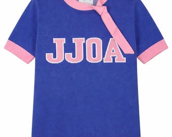 JJOA Short Sleeve Blue Tie Neck Sweater