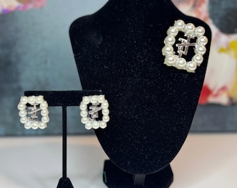 Silver Pearl Brooch & Earring Set Jack and Jill of America