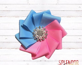 JJOA Light Blue & Pink Grosgrain Ribbon Flower Brooch - Jack and Jill of America