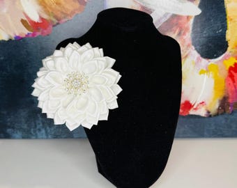 Protocol White Satin & Pearl Flower Brooch - Jack and Jill of America