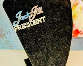 OVERSIZED Jack and Jill of America PRESIDENT Rhinestone Brooch Pin