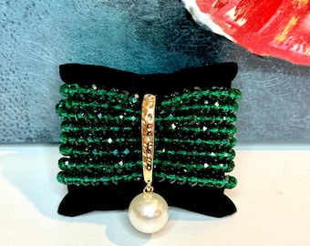LINKS Green Beaded Multi-Strand w/Pearl Charm Bracelet