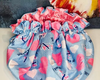 JJOA Oversized Blue Hearts Satin Reversible Hair Bonnet - Jack and Jill of America