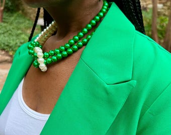 The LINKS Pearl 2-Strand Necklace with Knot and Hoop Earrings Set