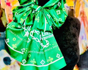 LINKS Green High Fashion Fleur de Lis Satin Scarf with logo
