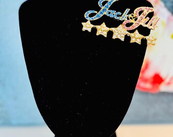 OVERSIZED Jack and Jill of America Golden 5 Star Rhinestone Brooch Pin
