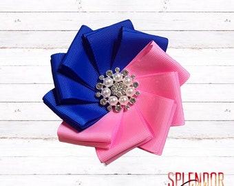 JJOA Bold Blue & Pink Grosgrain Ribbon Flower Brooch - Jack and Jill of America