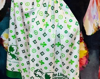 LINKS White High Fashion Fleur de Lis Satin Scarf with Traditional seal logo