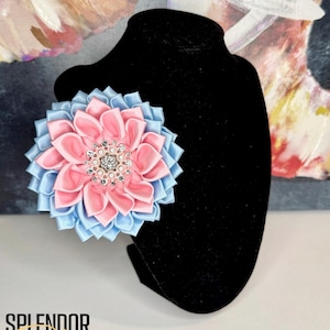 JJOA Pale Pink, Pale Blue & Pearl Satin Flower Brooch - Jack and Jill of America