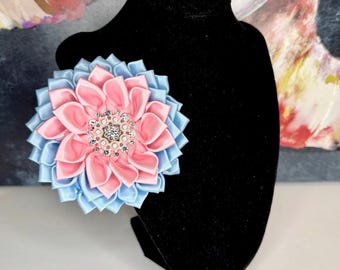 JJOA Pale Pink, Pale Blue & Pearl Satin Flower Brooch - Jack and Jill of America