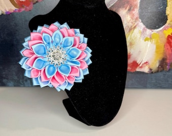 JJOA Medium Blue/Pink/Medium Blue & Pearl Satin Flower Brooch - Jack and Jill of America