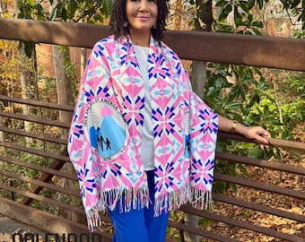 Jack and Jill of America Pink Abstract Print Pashmina Shawl with Color Seal logo
