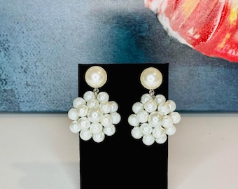 EARRINGS ONLY Protocol Perfect White Pearl Drop Cluster Earrings