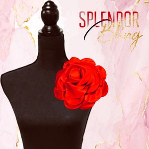 DST Inspired Oversized Crimson/Red Satin Flower Brooch