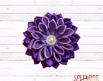 DST Inspired Petite 2-color Satin Violet & Pearl Flower Brooch