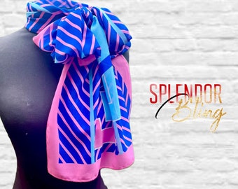 Deep blue & Pink Chevron pattern Chiffon Scarf with Interlocking Jack and Jill of America logo