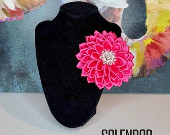 Hot Pink Satin w/Pearl and Crystal Jewel Flower Brooch - Jack and Jill AKA