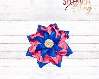 Jack and Jill of America Royal Blue/Pink Ribbon Flower Brooch