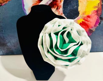 LINKS Green and White Ruffle Satin Flower Brooch - The Links, Incorporated