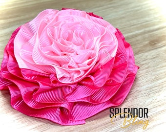 JJOA Bright Pink & Light Pink Grosgrain Ribbon Ruffle Flower Brooch - Jack and Jill of America