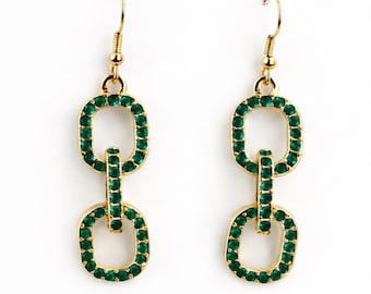 The LINKS Green Rhinestone Chain Link Earrings