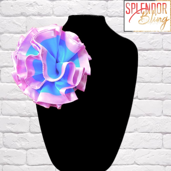 JJOA Pink and Blue Ruffle Satin Flower Brooch - Jack and Jill of America