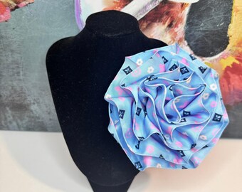 JJOA Lt. Blue High Fashion Ruffle Satin Flower Brooch - Jack and Jill of America