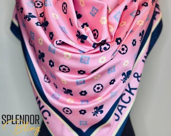 JJOA Oversized Pink High Fashion Fleur de Lis Square Scarf