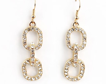 The LINKS White Rhinestone Chain Link Earrings