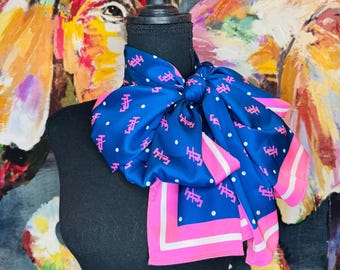 Navy Blue & Pink JJ Logo SATINY Scarf Jack and Jill of America