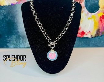 JJOA Chain Necklace with Pink Interlocking JJ and Pearl Charm - Jack and Jill