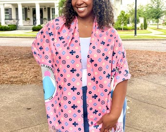 JJOA Pink High Fashion Fleur de Lis Pashmina Shawl with Color Seal logo