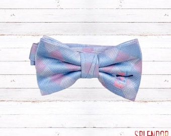 Jack and Jill of America logo branded light blue & light pink check pre-tied men’s bow tie