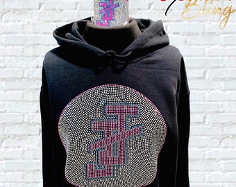 ADULT Jack and Jill of America Black pink/blue circle Rhinestone Extra Bling Hoodie